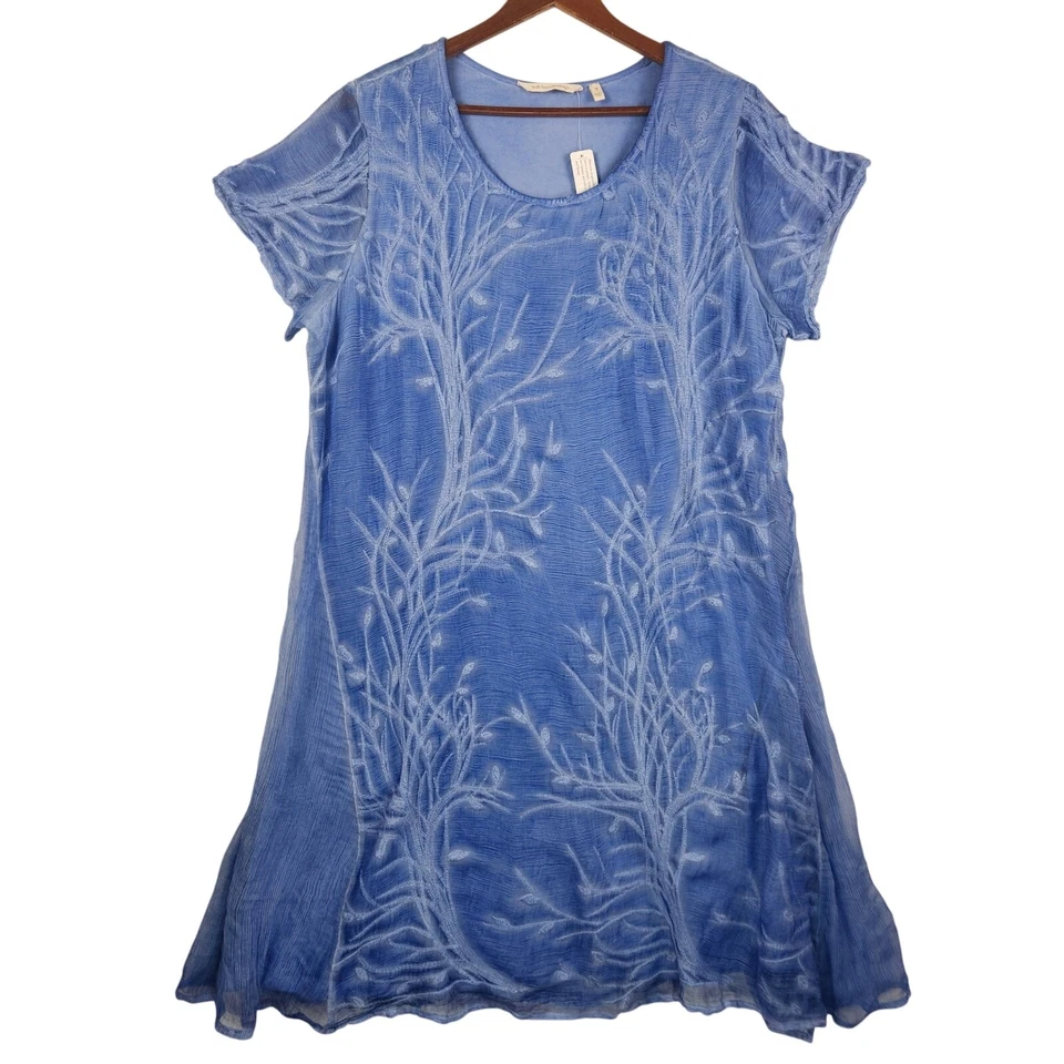 Soft Surroundings Frangipani Silk Dress Women 1X Blue Botanical Floral Lined NWT - Image 2 of 4
