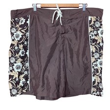 Disney Shopping Men XL Brown Floral Mickey Mouse Board Shorts Swim Trunks 56283