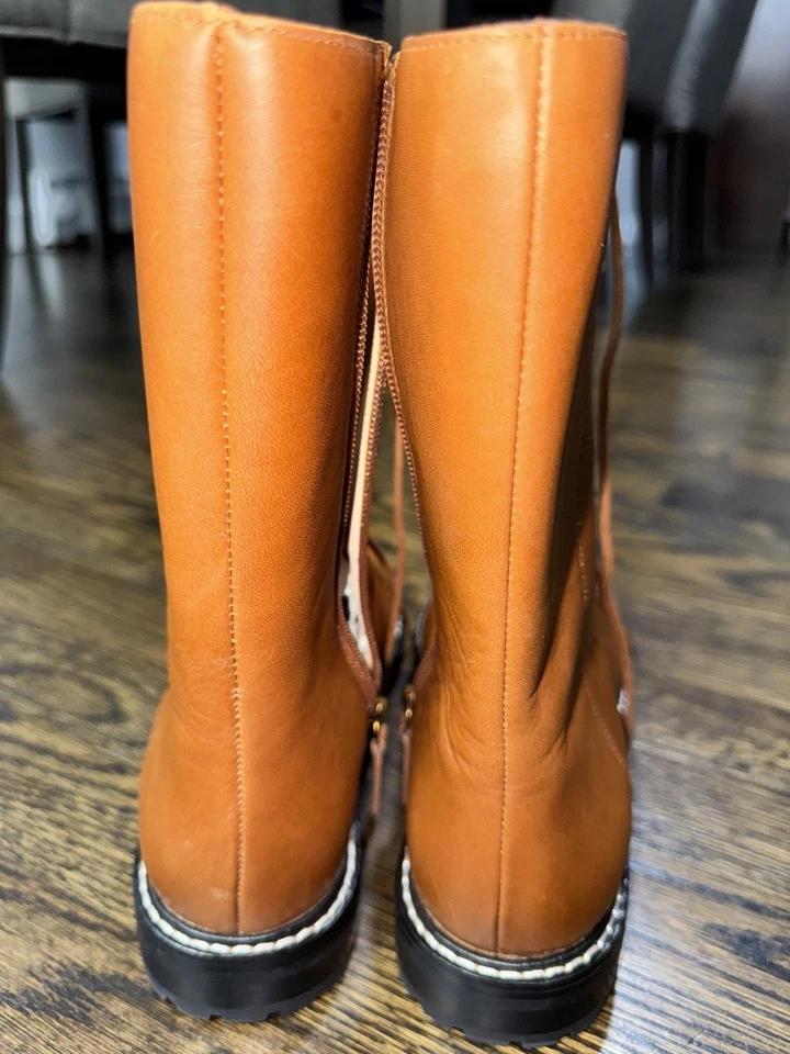 J-Crew leather boots Gwen lug-sole leather lace-up tall shaft boot size 7.5 oak - Изображение 4 из 4