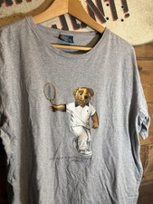 90s Polo Bear Ralph Lauren Tennis Graphic T shirt Size L Preppy Gray