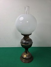 Vintage Brass Oil Lamp with White Globe Light Shade & Chimney