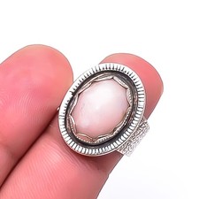 Natural Pink Opal -Peru Oxidised 925 Sterling Silver Ring s.6 R35 Christmas Gift