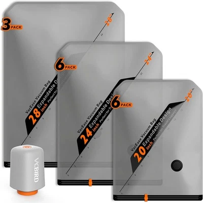 VACBIRD Rechargeable Wireless Pump Travel 15-Piece Set, Grey with Orange accents