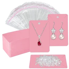 Pink Earring Display Cards with 100Pcs Earring Holder Cards 200 Pcs Ear Backs...