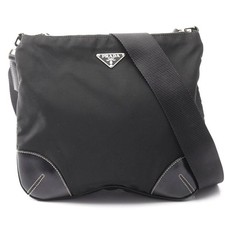 Prada Nylon Leather Shoulder Bag Women Black One Size 628685