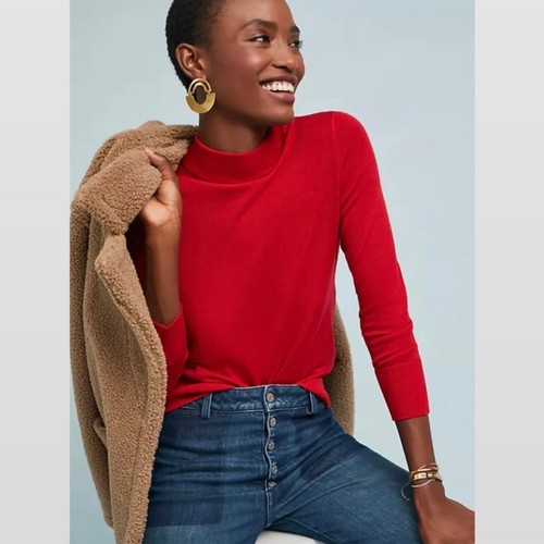 Anthropologie Moth Audrey Red Mock-Neck Turtleneck Wool Sweater NWT