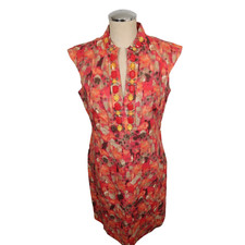 Eliza J New York Size 8 Coral Brown Taupe Rhinestone Linen Blend Sheath (40)
