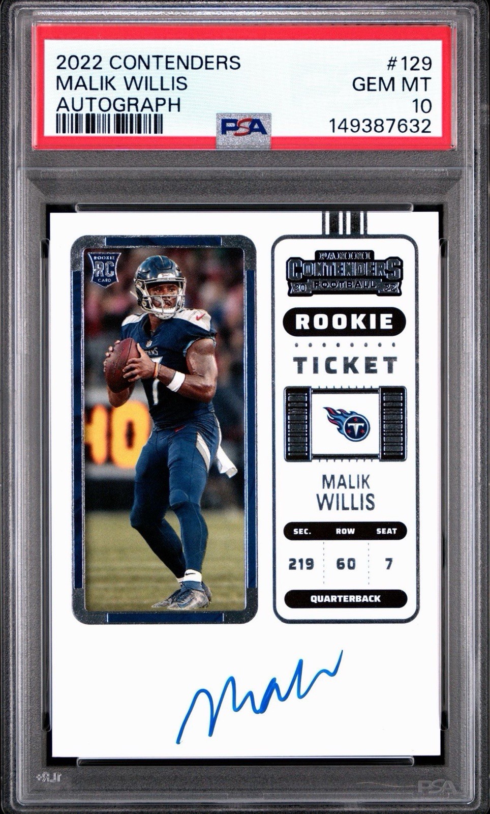 Malik Willis Panini Contenders #129 Autograph