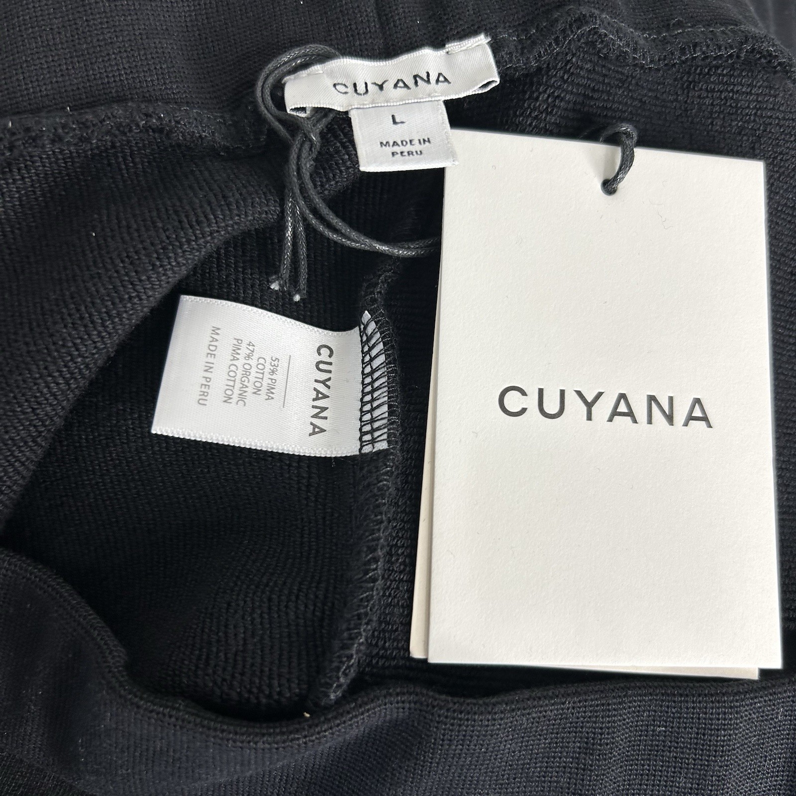 CUYANA Women L Black Organic Pima Cotton Terry Elastic Waist Split Front Skirt