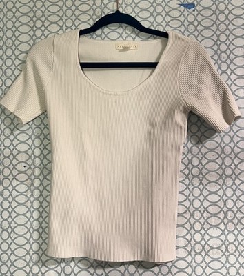 Blush Noir Ribbed Cream Short Sleeve Knit Top Women's Size Small High Quality