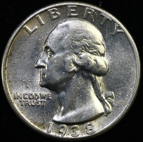 1938-P Washington Quarter - 90% Silver U.S. Coin ALMOST UNCIRCULATED #F4