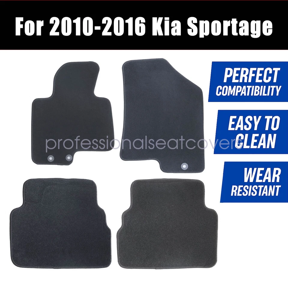 Front & Rear Floor Mats Carpet Waterproof Black Velour For 2010-16 Kia Sportage - Image 3 of 4