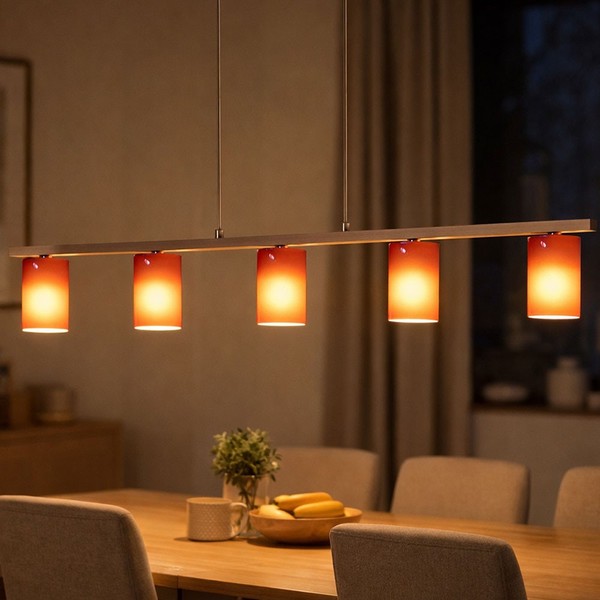 Pendelleuchte HäNgelampe HäNgeleuchte 5 Flammig Lampenschirm Rot Esszimmerlampe-image