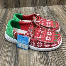 Hey Dude Wally Shoes Girls Size Y1 Jolly Jingle Christmas Slip On Holiday Casual