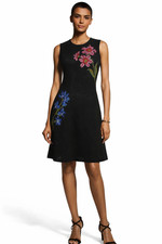 Oscar de la Renta CrossStitch Pointelle Floral Dress Black Embroidered XL US 12