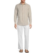 Caribbean by Roundtree  Yorke Men's Big  Tall Flat Front Linen Pants in White