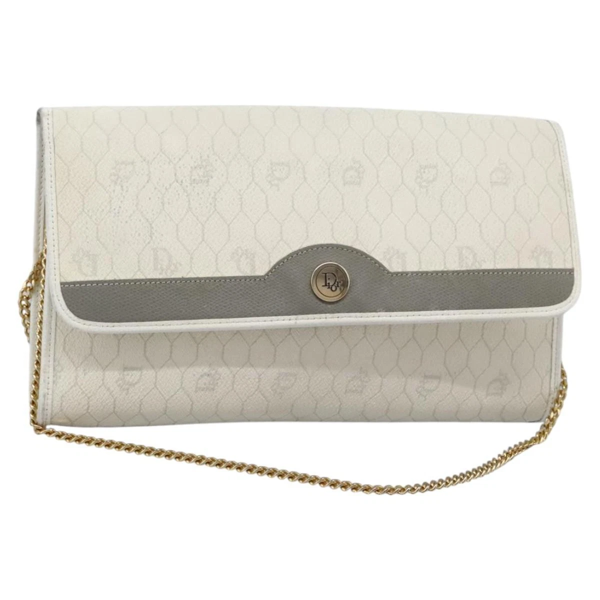 Christian Dior sac à bandoulière chaîne toile nid d'abeille PVC cuir blanc authentique KD140