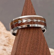 Stainless Steel - ARROW  KOA Wood Simple Wedding Band Ring, Sz. 6-13