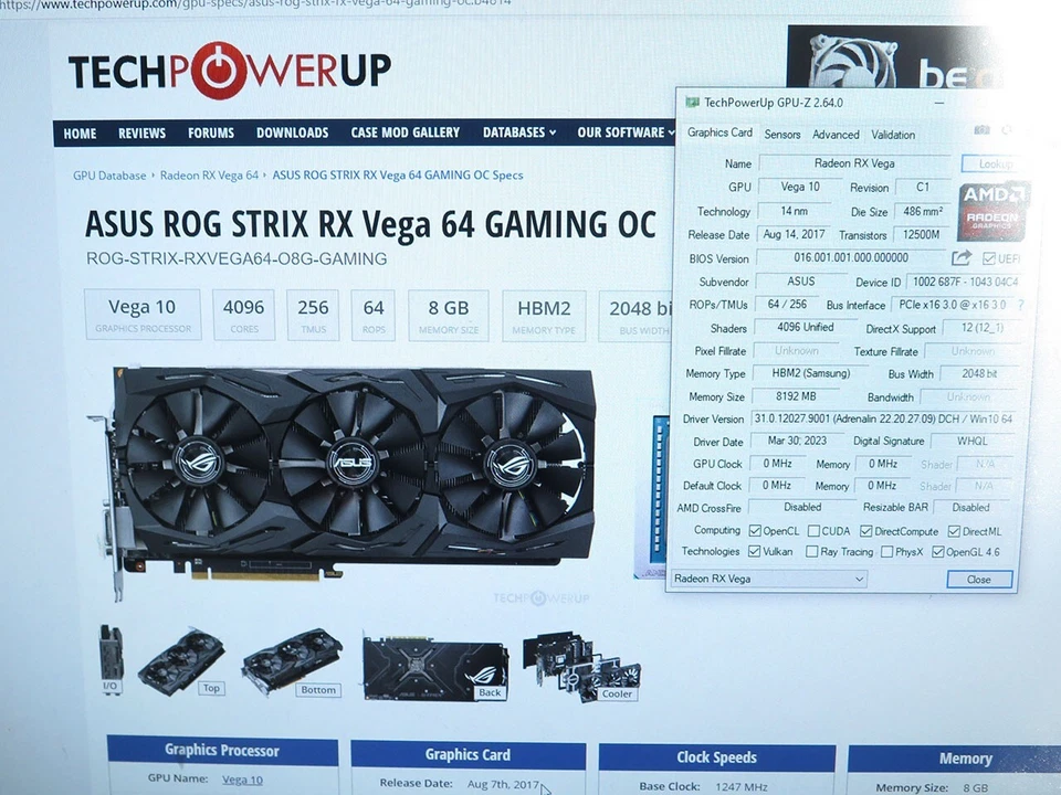 AMD Radeon RX VEGA 64 8GB Asus ROG-STRIX GAMING OC Edition Graphics Card - Image 4 of 4