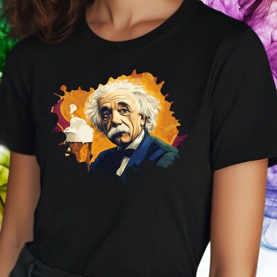 Frauen T-Shirt Albert Einstein mit Bier Motiv Baumwolle Größe S bis 3XL