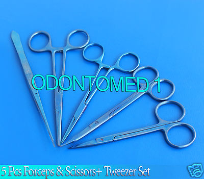 5 Pcs Forceps & Scissors+ Tweezer Titanium Surgical Instrument T.T-126 ...