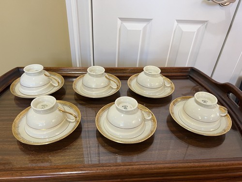 Set of 6 Vintage German Unique Royal Ivory KPM Gold Rim Coffee Cups and Plates - Picture 3 of 7
