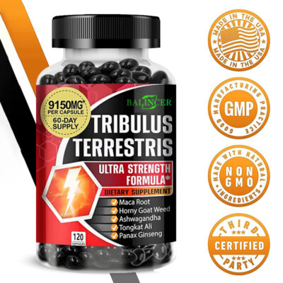 Tribulu Terrestris Extrak = 120 Kapseln - Hochdosiert - Muskelaufbau + Testo