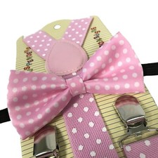 "PINK POLKA DOT" Matching Suspender  Bow-Tie Set Kids Toddler Baby Boys Girls