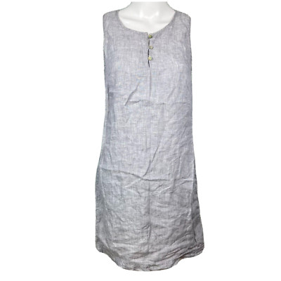 St Tropez Dress Womens Sz 4 Light Gray Linen Sleeveless Back Zip Shift Buttons