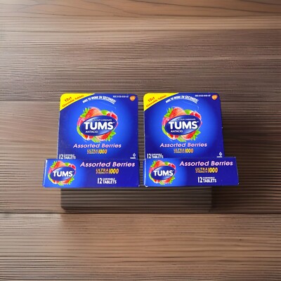 Tums 2 Pack Antacid Ultra Strength 1000 Assorted Berry 12 Tablets Each Exp 07/27