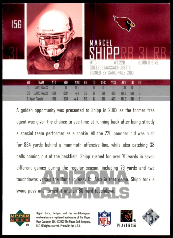 Marcel Shipp #156 2003 Upper Deck - Image 2 of 2