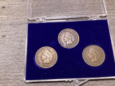 1891 1900 1905 Indian Head Pennies 3 Coins with Case 082023 51a