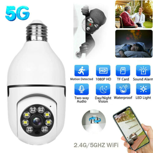 Panoramic 360° WiFi IP Camera E27 Light Bulb 1080P HD Wireless Security Cam 5G - Afbeelding 1 van 12