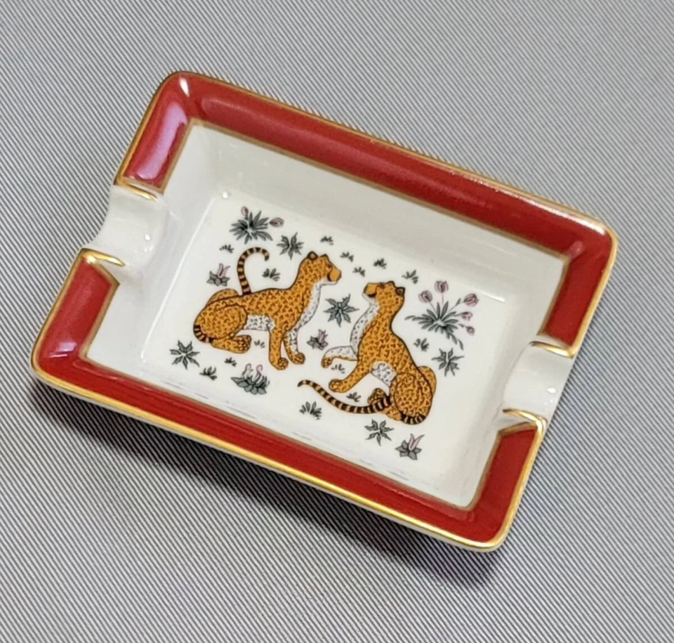 Mini Bandeja Cenicero Hermes Paris Porcelana Leopardo Rojo Dorado Usado de Japón Foto 4 de 4
