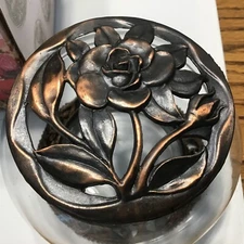 Vintage Rose Floral Potpourri Jar Metal Lid and Base Glass Bowl Holder 3 Piece