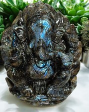 Ganesha Statue in Labradorite Stone Spiritual Crystal Decor for Home & Office
