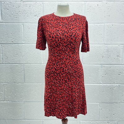 NEW LOOK RED CHEETAH MIDI DRESS SHORT SLEEVE FLARE