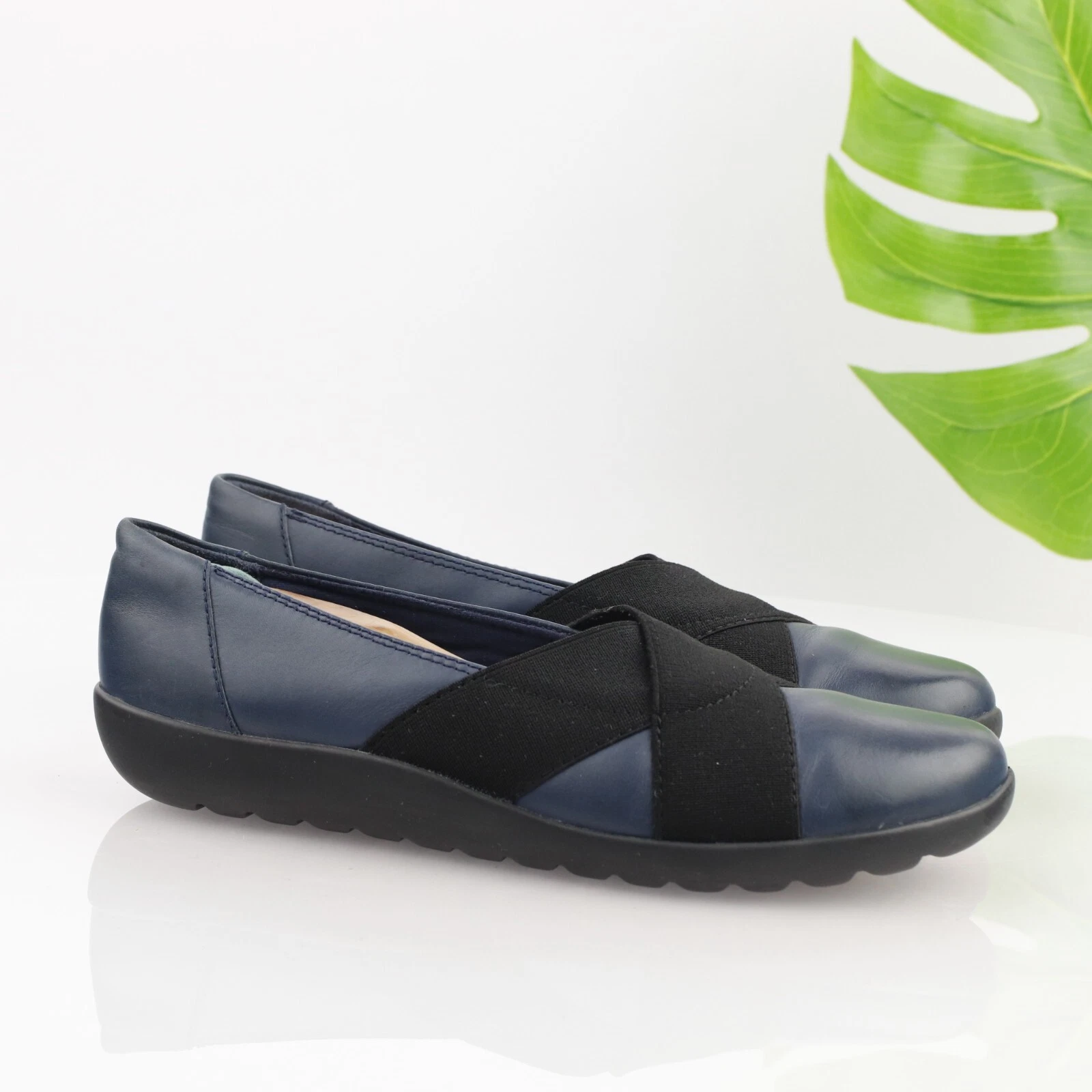 Scarpa Clarks donna Medora Jem ballerina piatta taglia 9 LARGA pelle blu cinturino nero