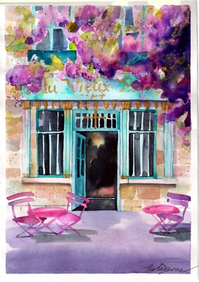 Original Watercolor Painting Paris Cafe Painting Paris Watercolor Painting