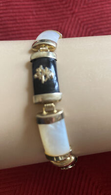 LGP  Black Onyx & White Mother of Pearl CHINESE PANEL BRACELET