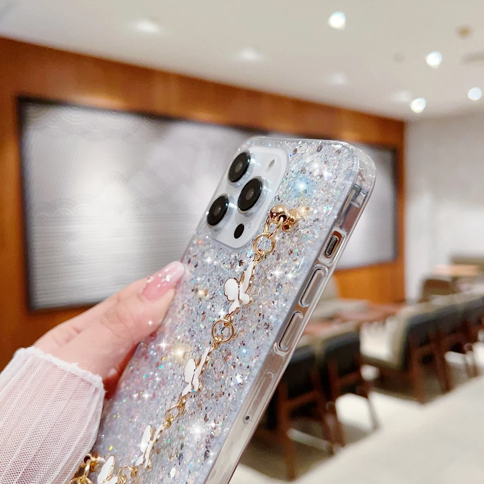 For iPhone Samsung  +Butterfly Bracelet Case Bling Glitter Phone Cover Hot Girls - Image 3 of 4