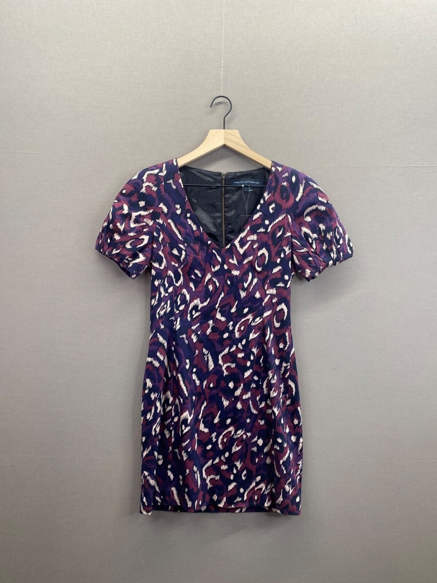 French Connection Womens Purple Dress Cheetah Print Short Sleeve NWT Size 2