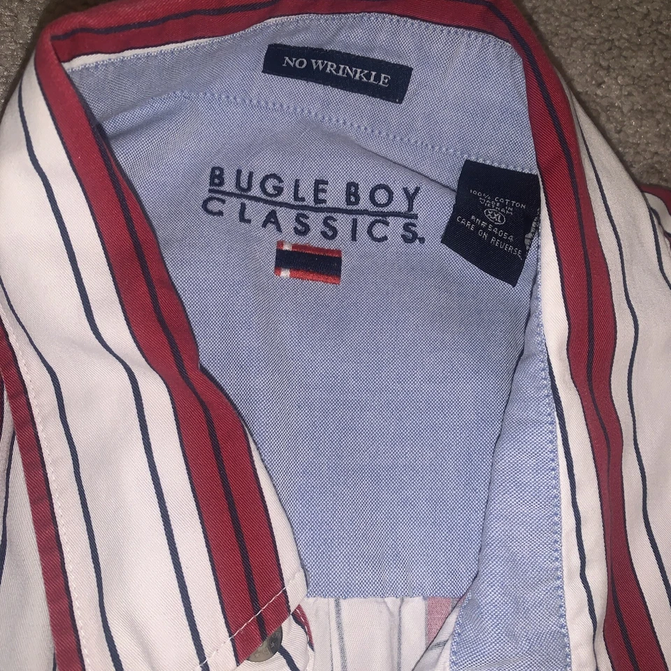 Bugle Boy Classics Shirt Mens XXL Red /white Striped Button Down 90s Vintage - Image 2 of 3