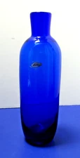 VTG Blenko Handblown Cobalt BLUE Decanter w Label attached ~ 11-1/4"H x 3-1/2"W
