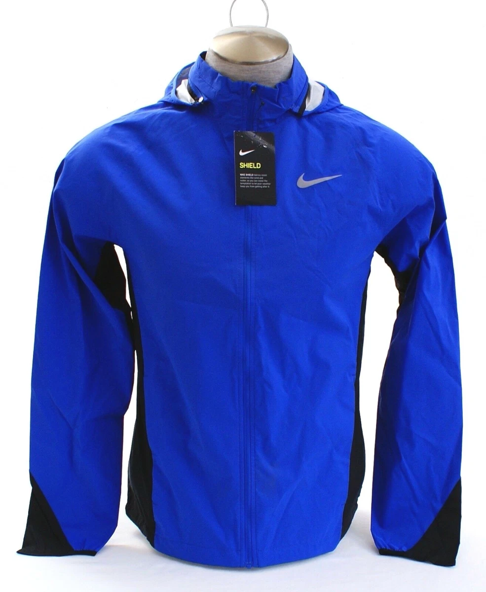 Nike Shield Blue Black Zip Front Hooded Running Jacket Men s NWT