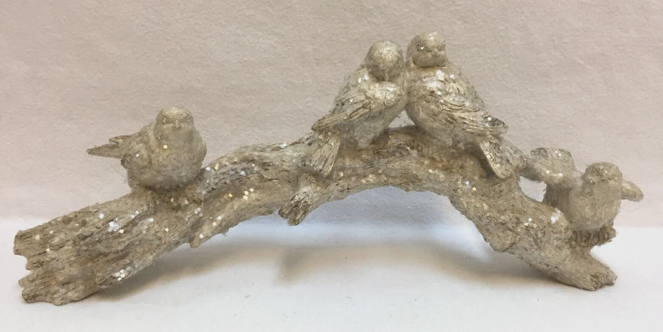 4 Pájaros en Rama Brillo Brillo Centro Pieza Mesa Escultura Sin Flores Foto 3 de 4