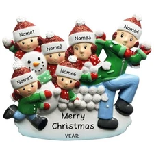 Personalized SNOWBALL FIGHT FAMILY of 2-3-4-5-6 Christmas Tree Ornament