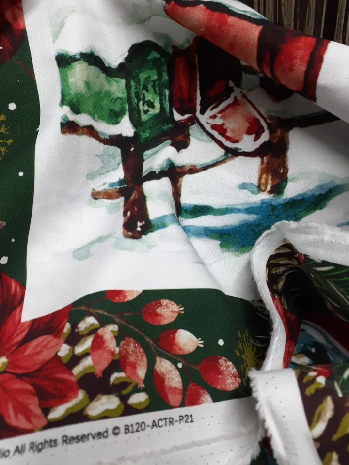 Brother Sister Design Studio Fabric Panel Christmas Farm , Red Truck, Snowman - Image 3 of 3