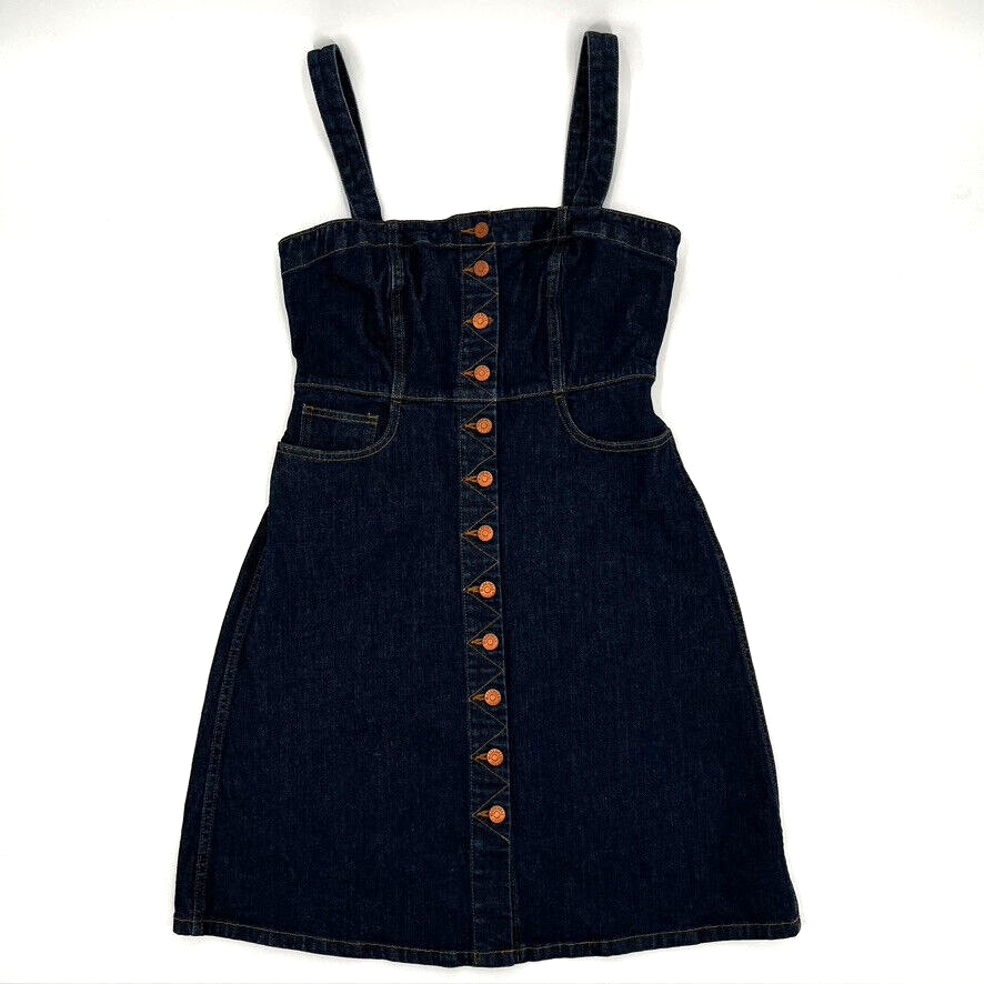 Madewell Women's Denim Apron Dress Size 2 Blue Dark Wash Front Buttons