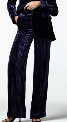 ZARA WIDE-LEG VELVET TROUSERS BLUE HIGH 